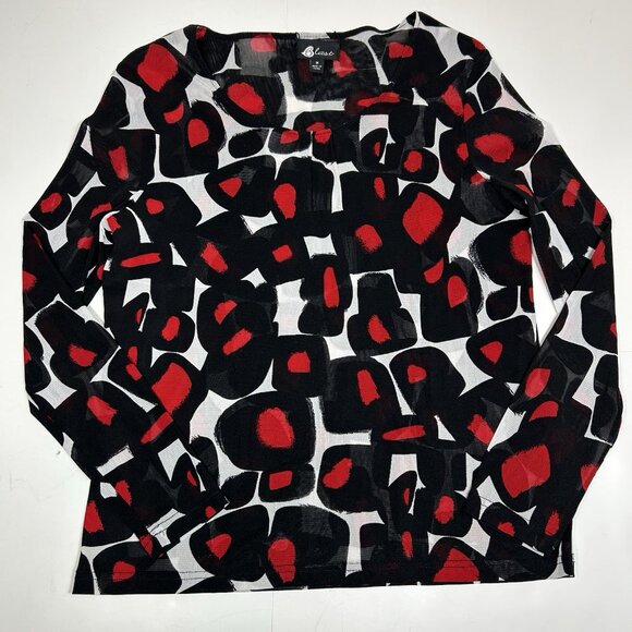 Vtg Blast Women Top Black Red White Abstract Pleated Front Scoop Neck Sheer Sz M - Picture 3 of 7